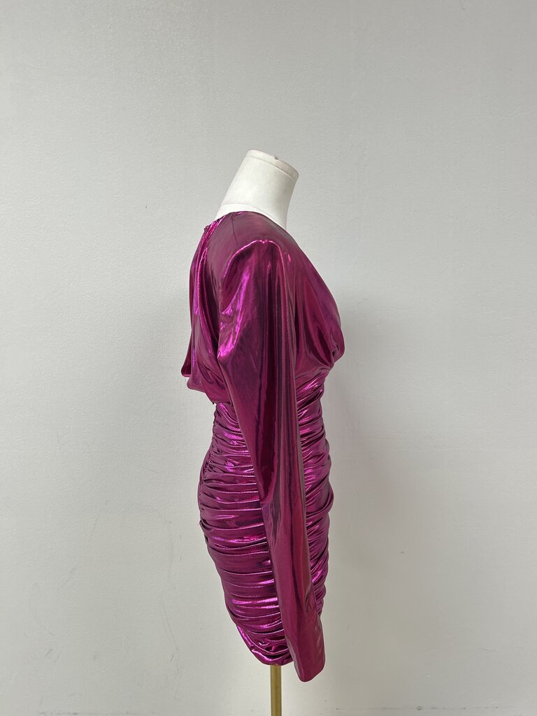House of CB Pink Metallic Ruched Mini Dress