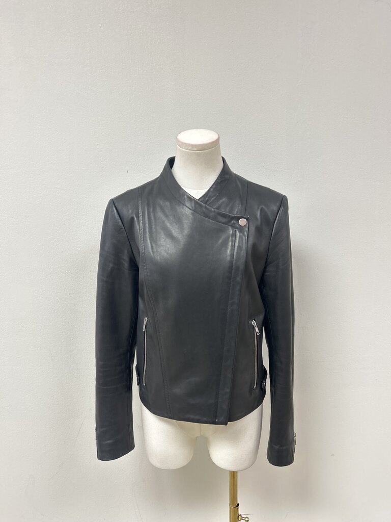 Theory Black Leather Moto Jacket