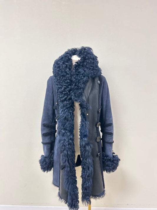 Pologeorgis Navy Shearling and Curly Lamb Coat