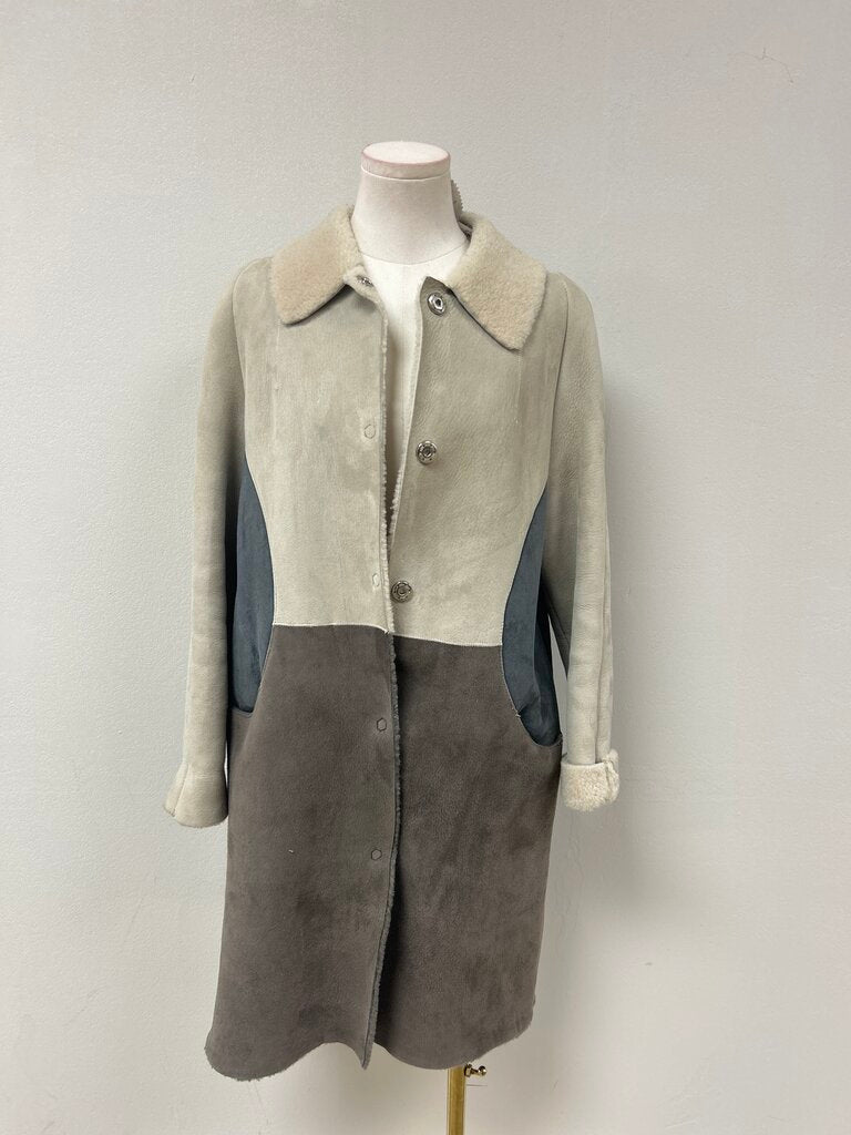 Glamourpuss Beige Colorblock Shearling Overcoat