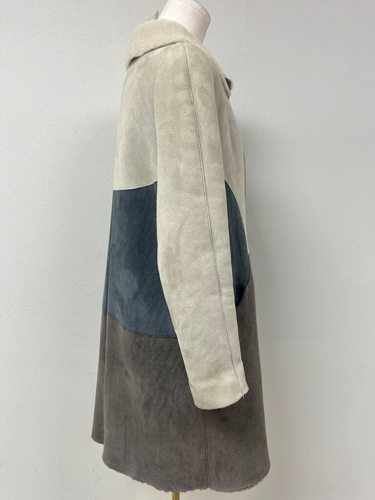 Glamourpuss Beige Colorblock Shearling Overcoat