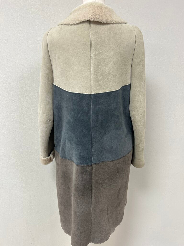 Glamourpuss Beige Colorblock Shearling Overcoat