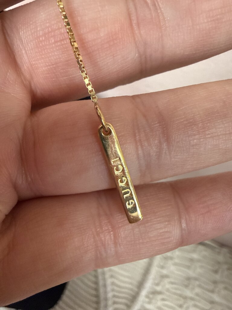 Gucci 18k Gold Logo Lariat Necklace w/Box Orig $1800
