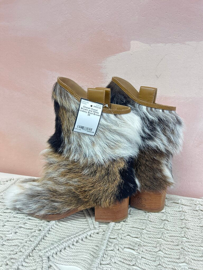 Chanel Brown and White Cowboy Boot