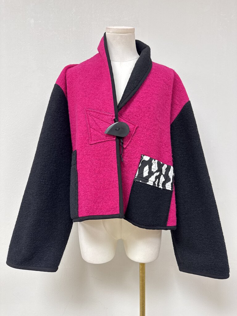 Mara Gibbucci Black and Pink Wool Cropped Jacket