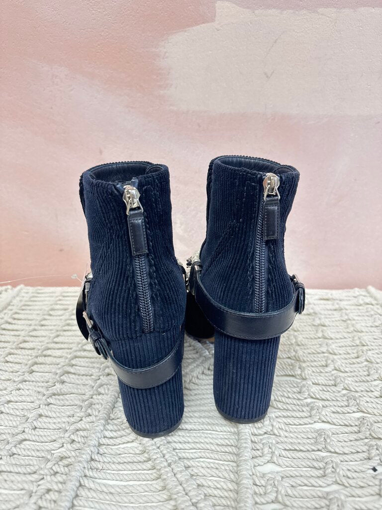 Chanel Navy Corduroy and Pearl Boots