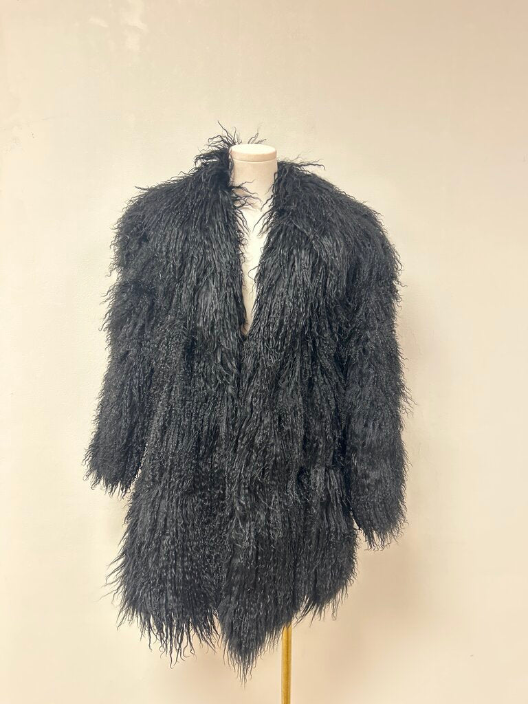 Black Curly Lamb Fur Coat
