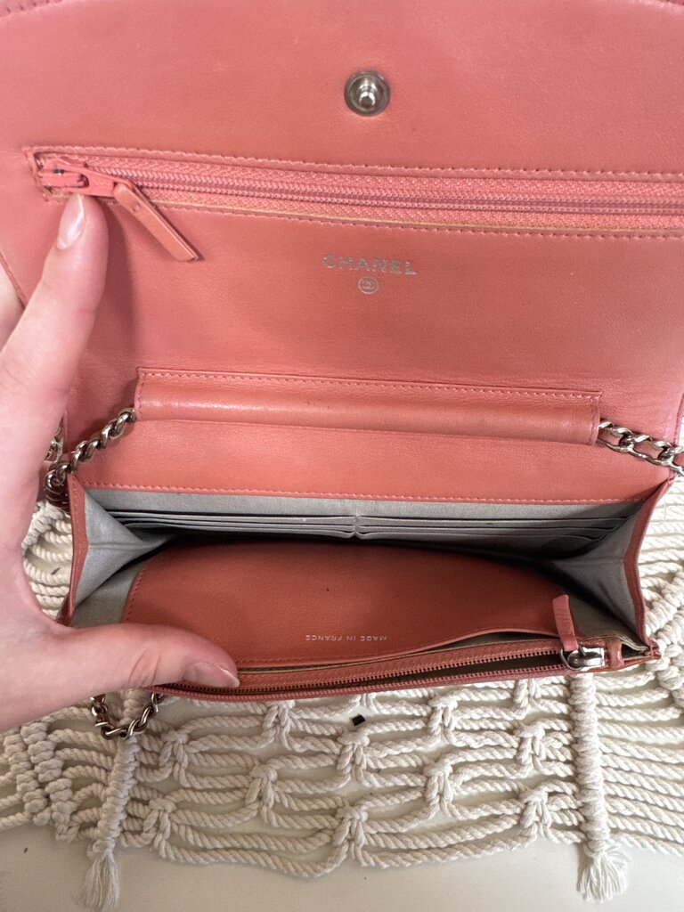 Chanel Black and Orange Patent Quilted Wallet on a Chain '10-11 w/Box