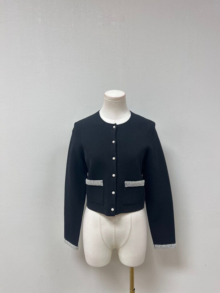 Sandro Black and Pearl Cropped Jacket