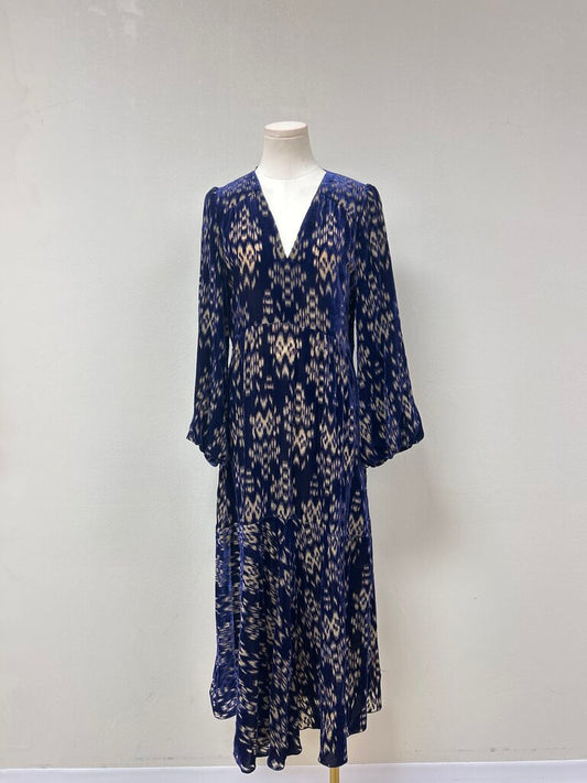 Dorothee Sschumacher Blue and Tan Velvet Maxi Dress