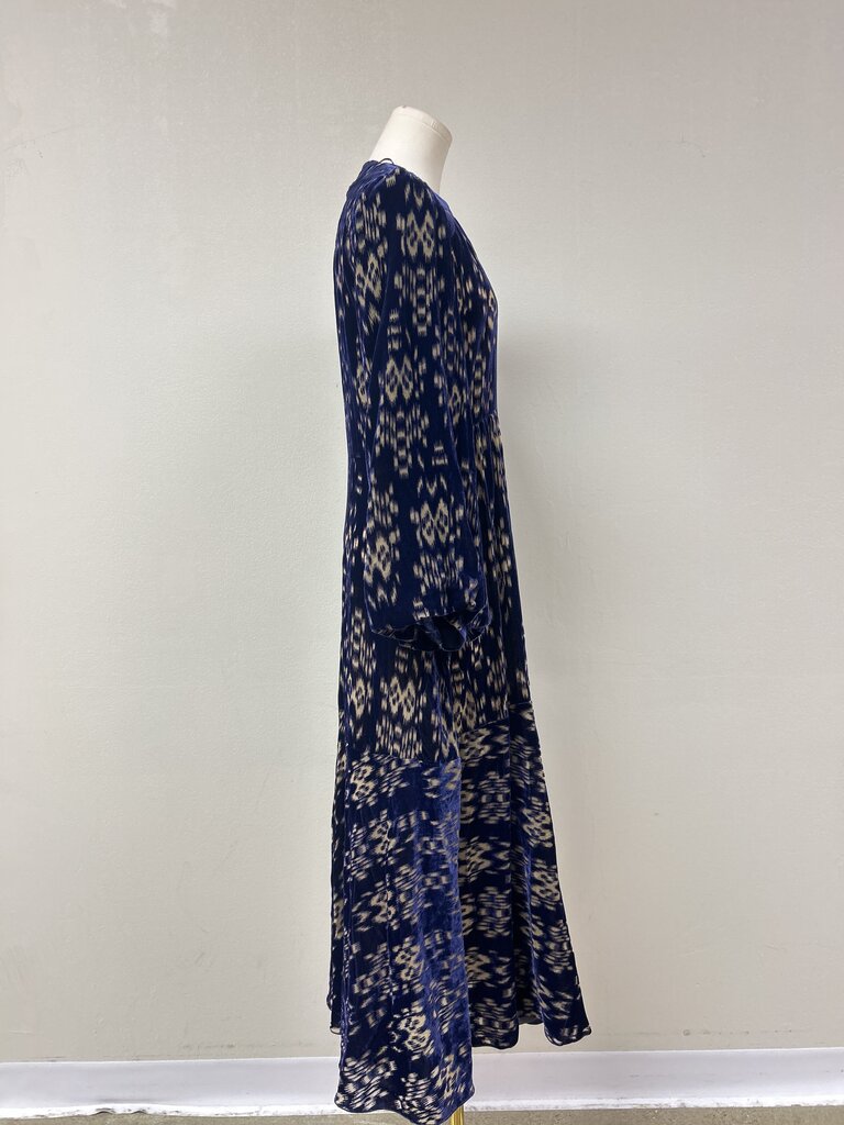Dorothee Sschumacher Blue and Tan Velvet Maxi Dress