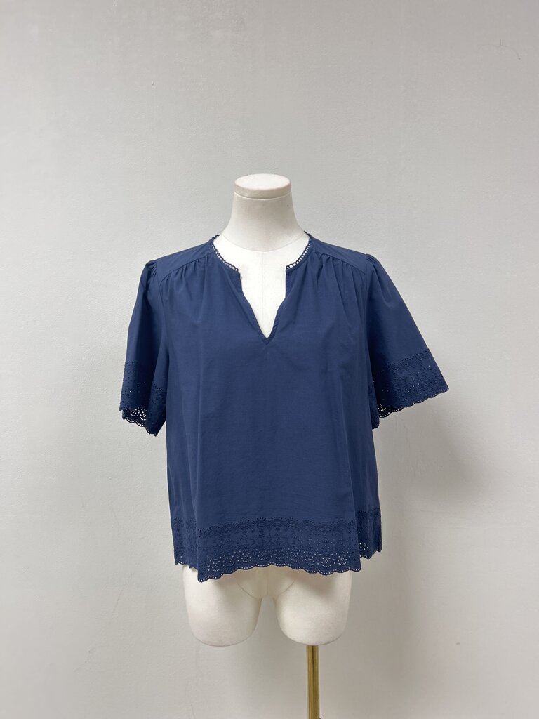 Evereve Navy Eyelet Top