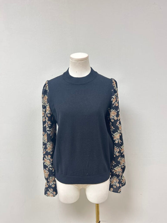 THML Black Floral Sleeve Top NWT