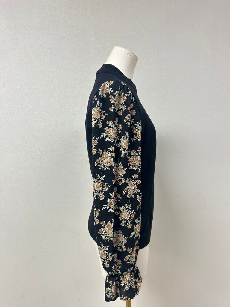 THML Black Floral Sleeve Top NWT