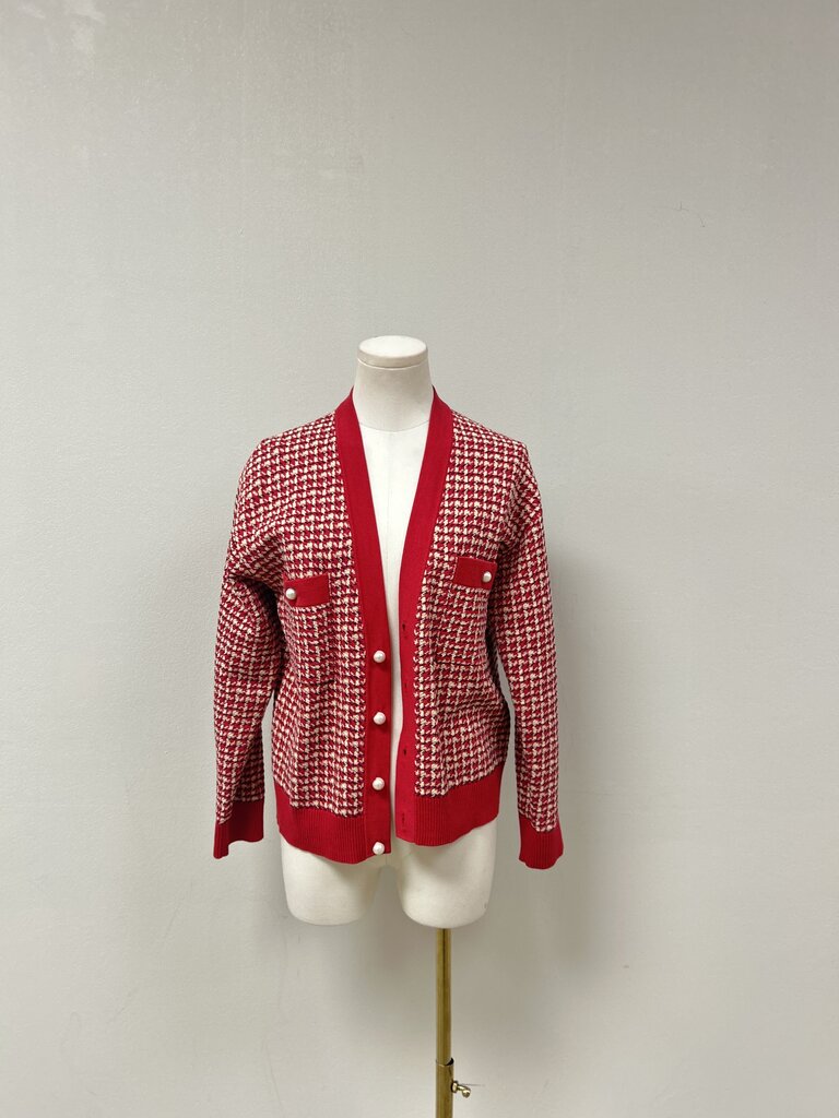Sandro Red Houndstooth Cardigan
