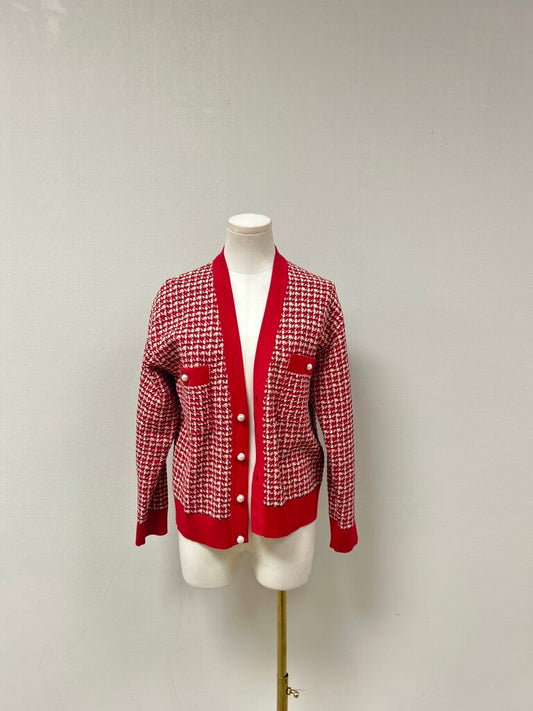 Sandro Red Houndstooth Cardigan