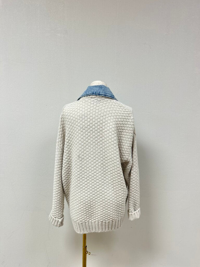 Blank NYC Cream Knit and Denim Cardigan