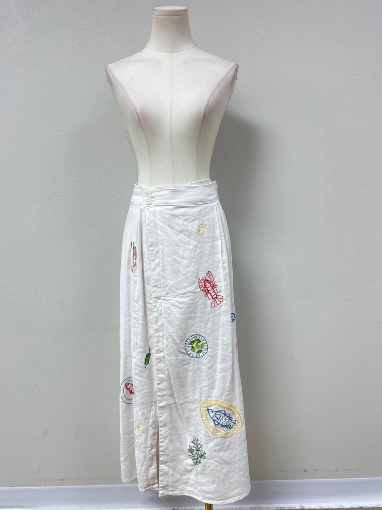 Maeve White Embroidered Maxi Skirt