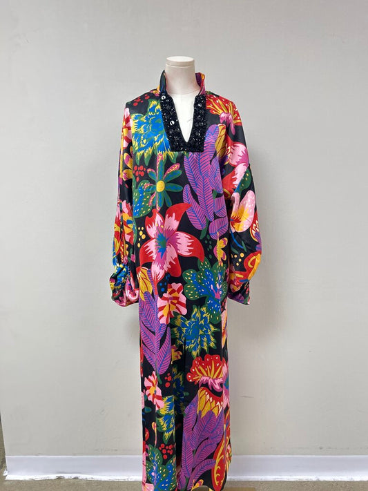 Emily McCarthy Black Pop Floral Caftan NWT