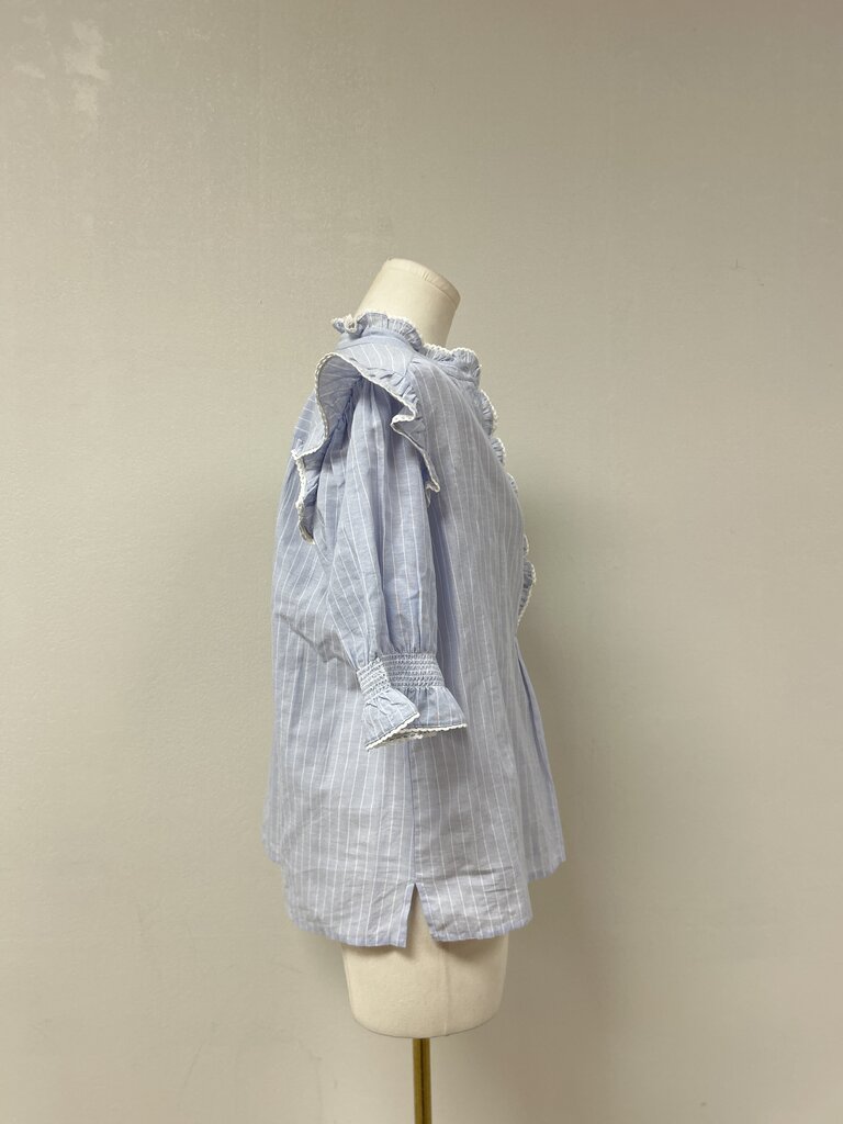 Me + Em Chambray Striped Ruffle Top