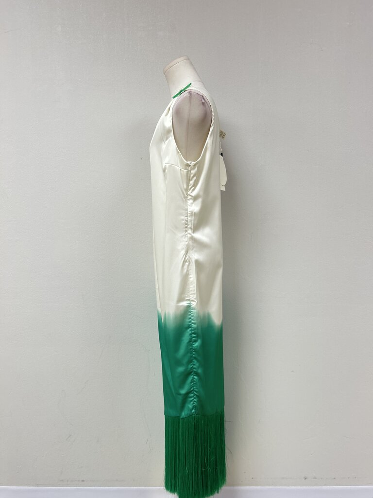 Baobab Ivory and Green Fringe Maxi Dress NWT