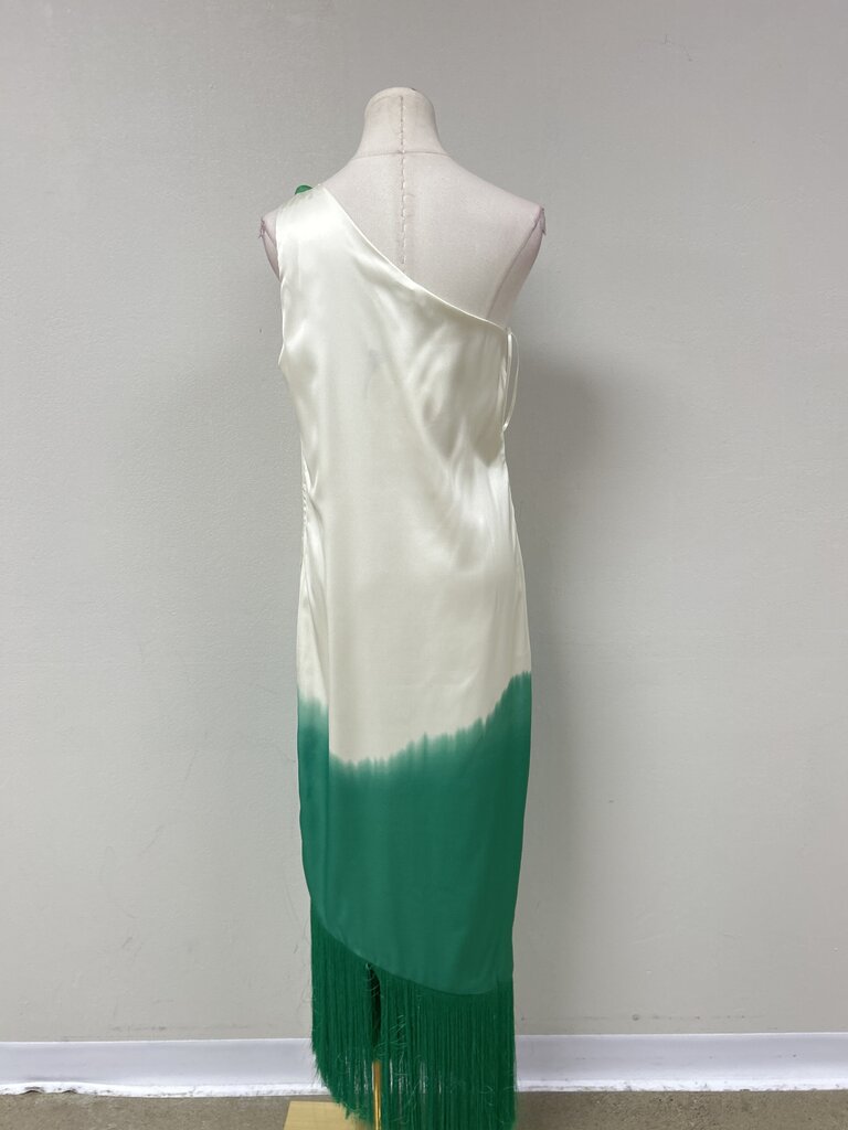 Baobab Ivory and Green Fringe Maxi Dress NWT