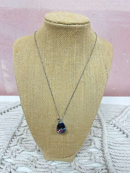 Silver and Iridescant Pear Shape Necklace
