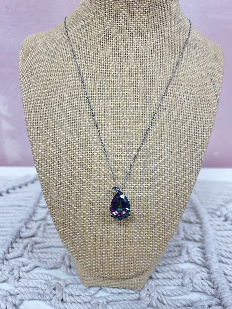 Silver and Iridescant Pear Shape Necklace