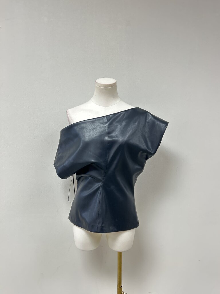 rag & bone Black Faux Leather Off the Shoulder Top