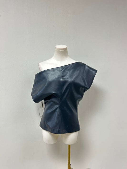 rag & bone Black Faux Leather Off the Shoulder Top