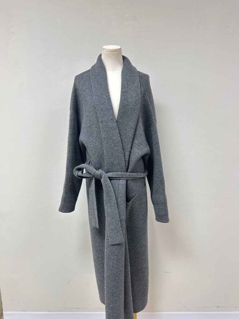 Naadam Charcoal Grey Belted Knit Coat