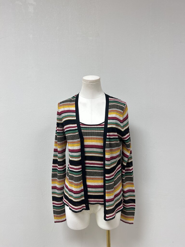 Veronica Beard Striped Ribbed Tank and Cardigan Set