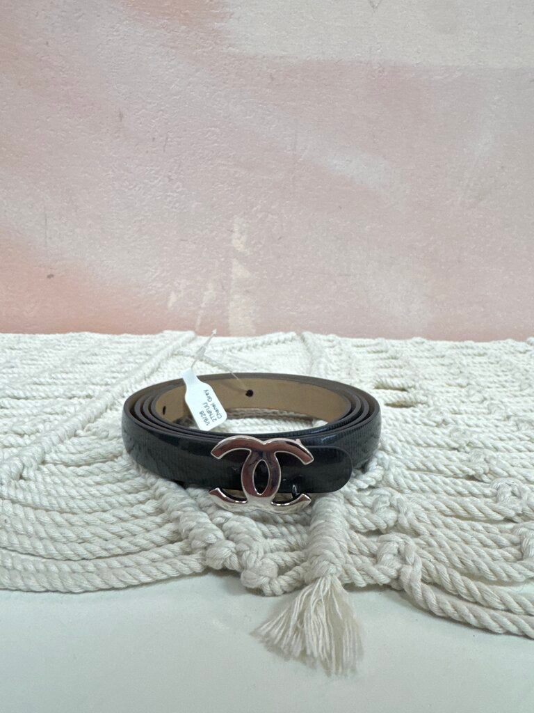 Chanel Grey Patent Leather Skinny Belt from Karl Lagerfeld Collection w/Dustbag