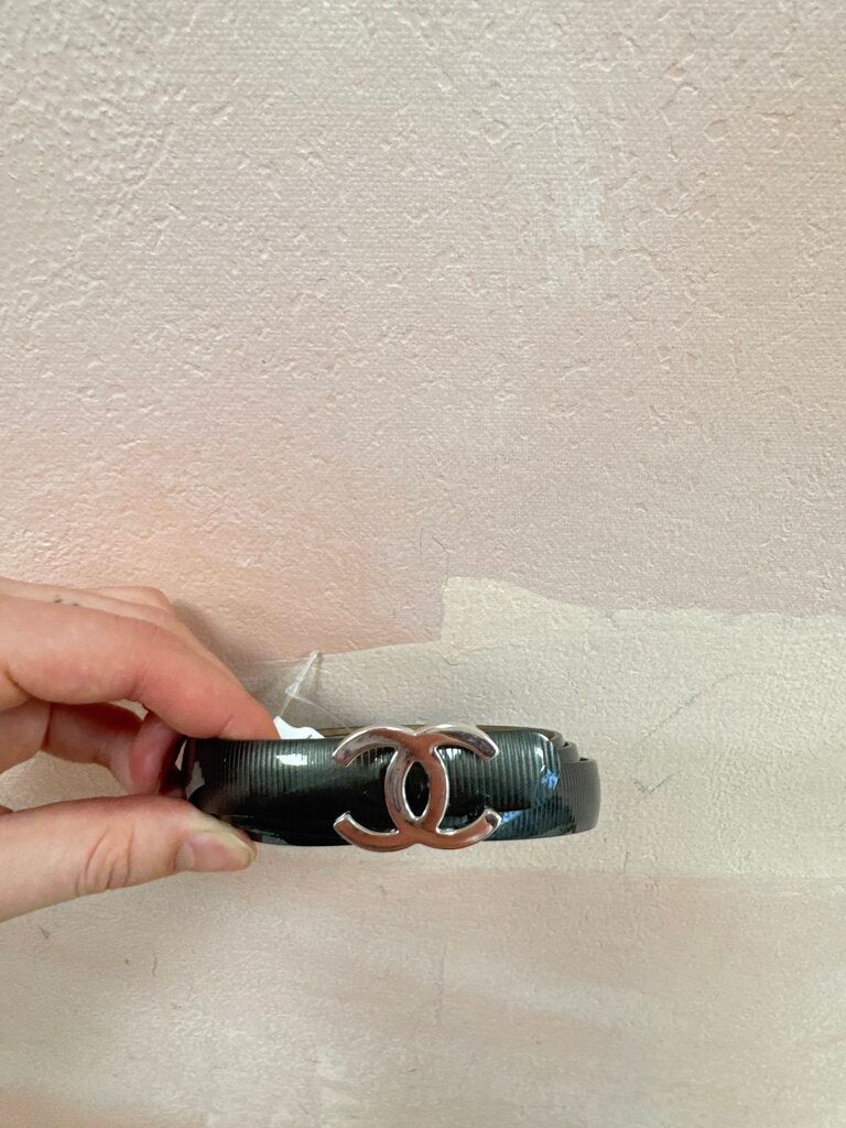 Chanel Grey Patent Leather Skinny Belt from Karl Lagerfeld Collection w/Dustbag