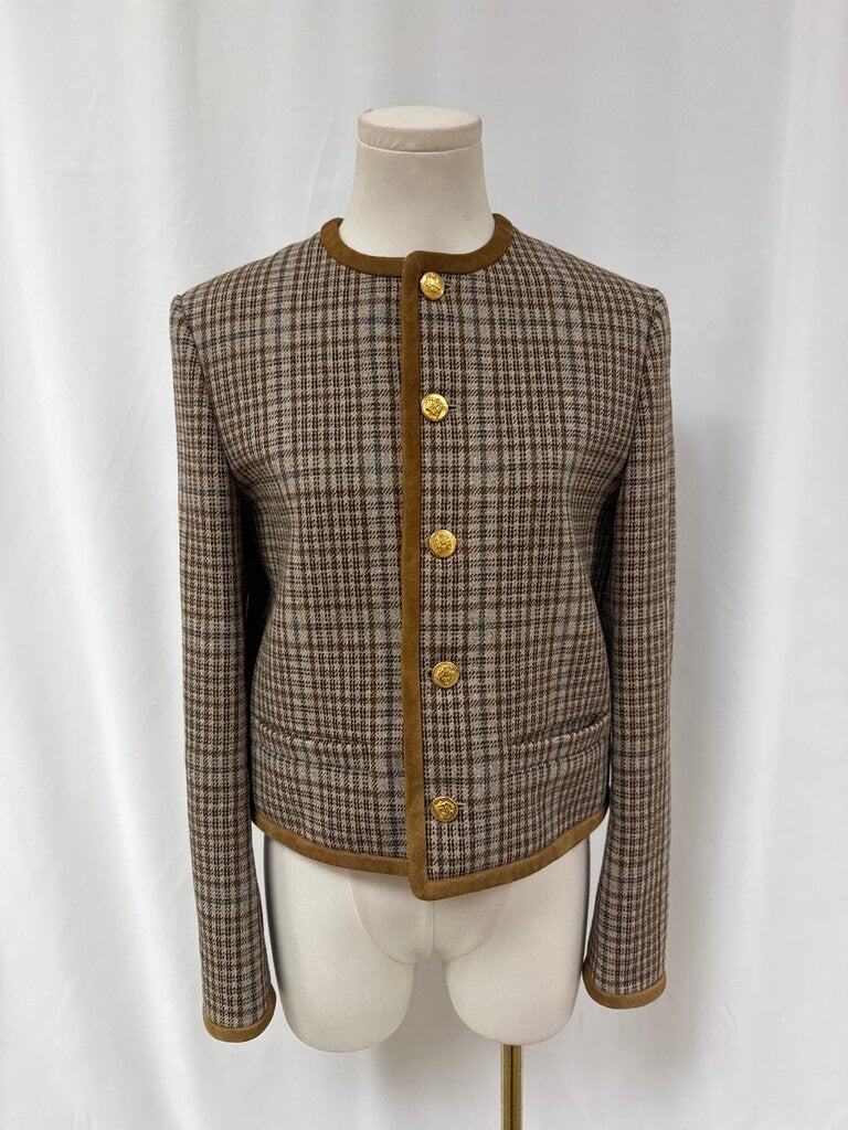 Celine Brown Houndstooth Chasseur Jacket (Orig $4200)