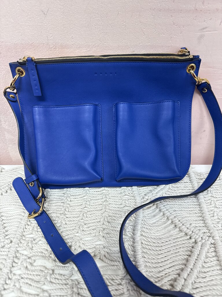 Marni Cobalt Leather Bandolier Crossbody