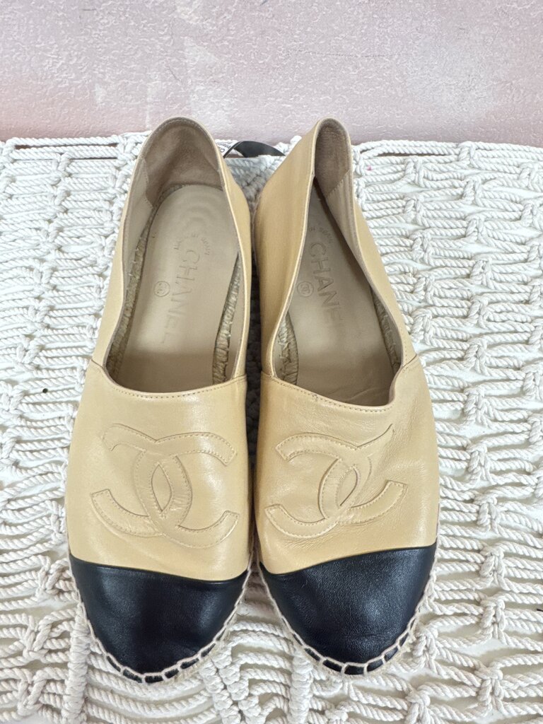 Chanel Tan Interlocking Leather Espadrille