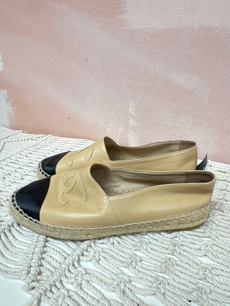 Chanel Tan Interlocking Leather Espadrille