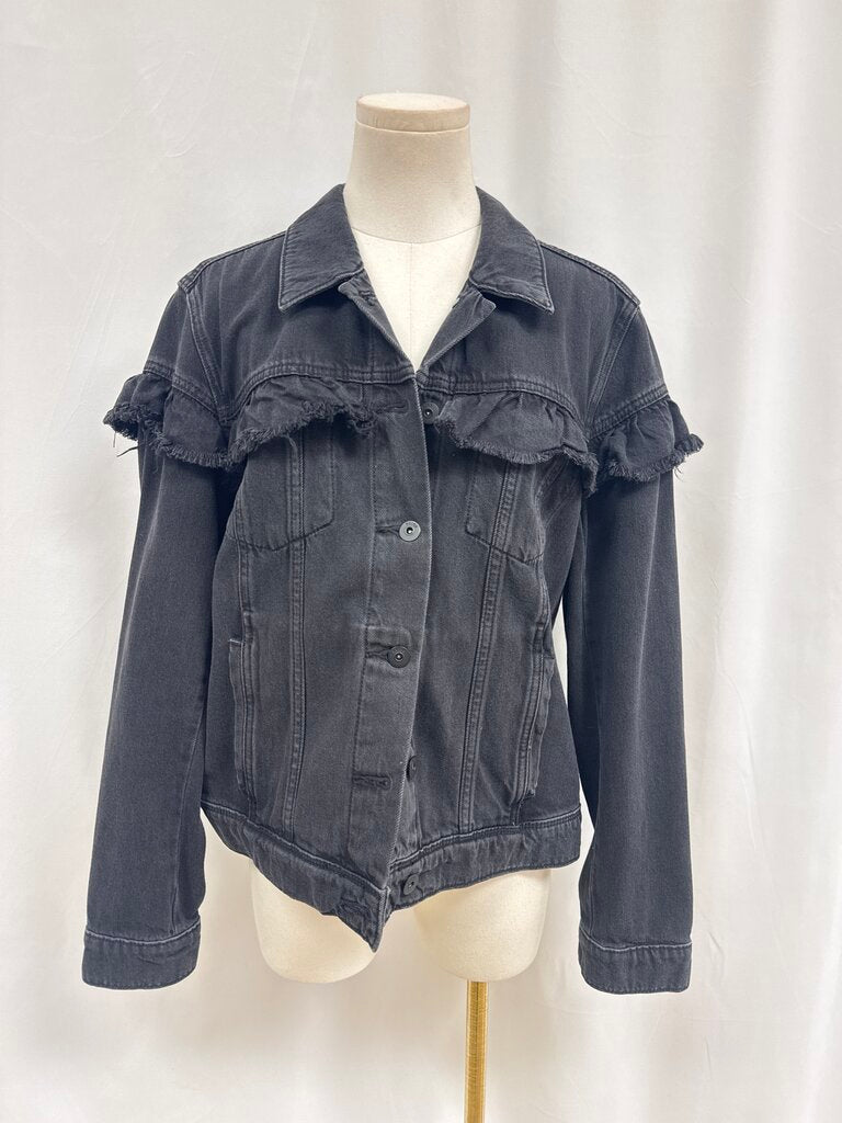Paige Black Denim Ruffle Jacket