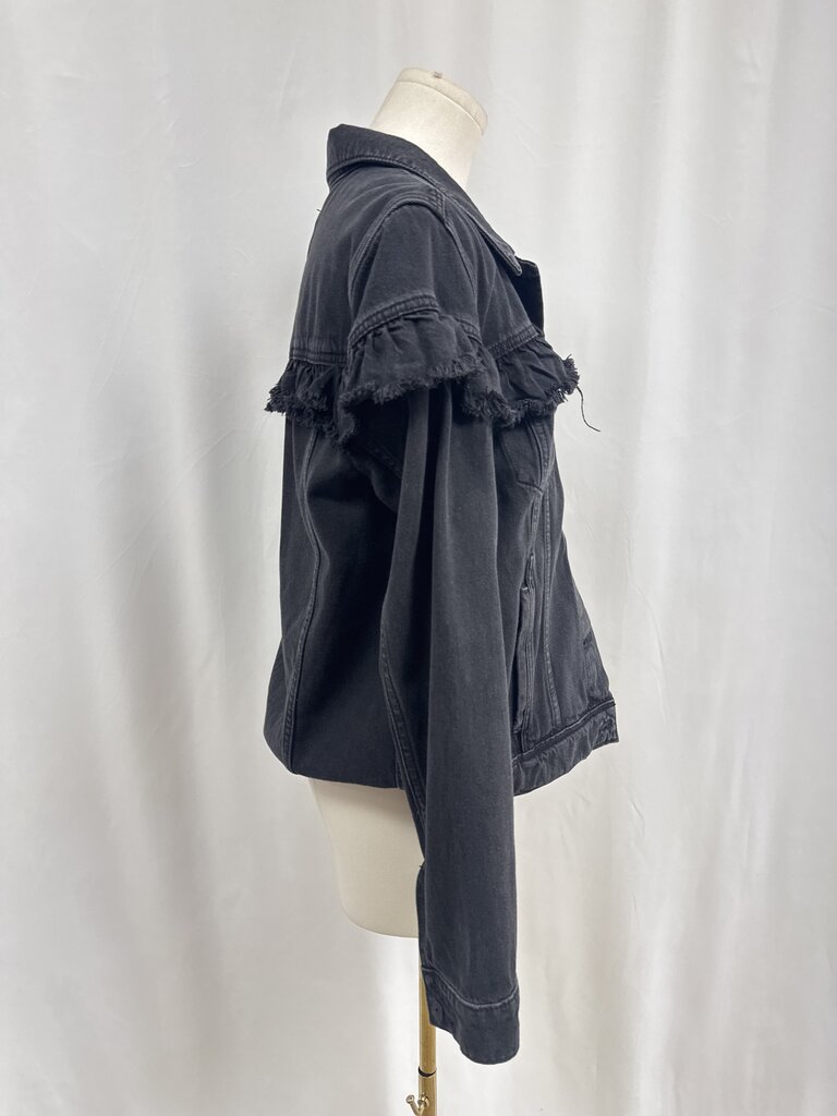 Paige Black Denim Ruffle Jacket