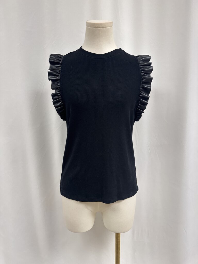 Melissa Nepton Black Ribbed Ruffle Tank