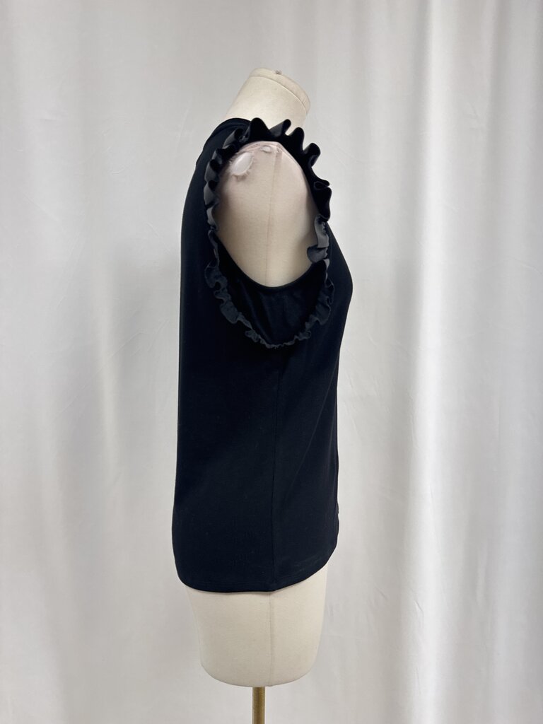 Melissa Nepton Black Ribbed Ruffle Tank