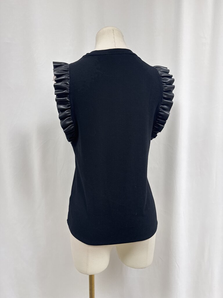 Melissa Nepton Black Ribbed Ruffle Tank