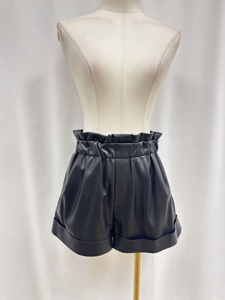 alice + olivia Black Faux Leather Cuffed Shorts