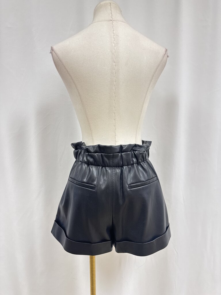 alice + olivia Black Faux Leather Cuffed Shorts