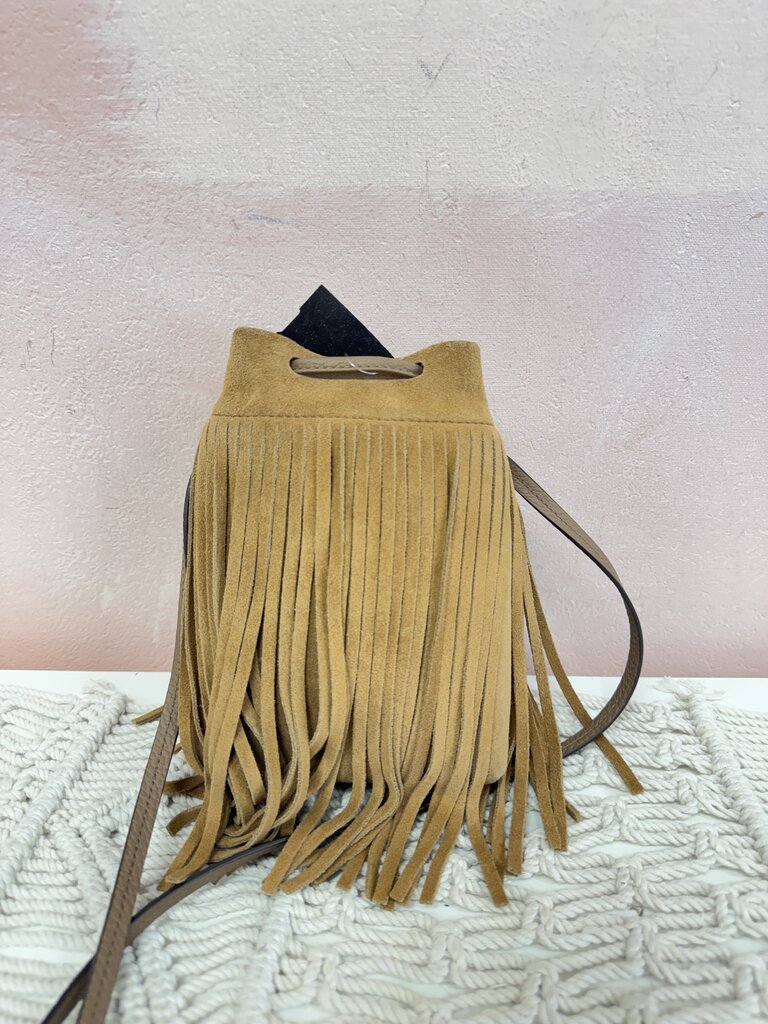 Strathberry x Cinq a Sept Camel Suede Fringe Crossbody w/BOx