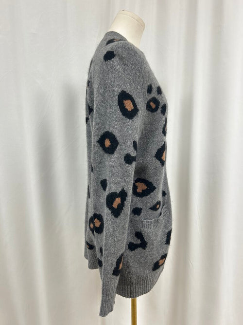 360 Cashmere Grey Animal Print Cardigan