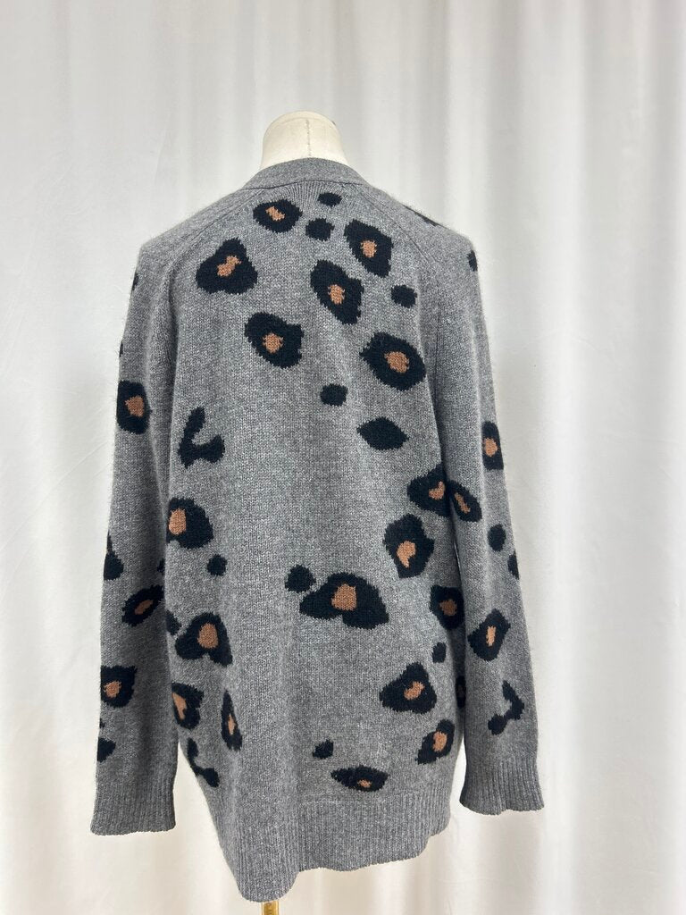 360 Cashmere Grey Animal Print Cardigan