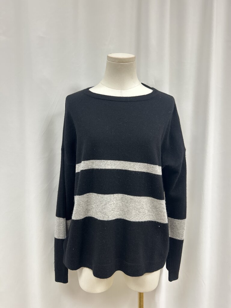 The Cashmere Project Black Striped Crewneck