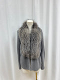 Brunello Cucinelli Grey Cashmere Raccoon Collar Cardigan w/Garmet Bag